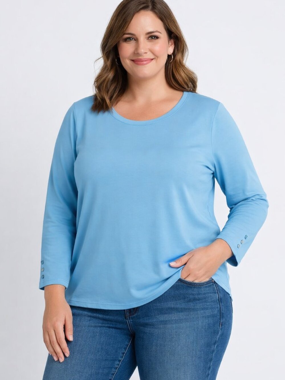 Chico’s‎ Light Blue Long‑Sleeve Top – Women’s Large – Classic Studio Look